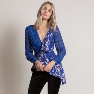Chelsea & Walker Iman Asymmetrical Metallic Printed Silk Burnout Blouse